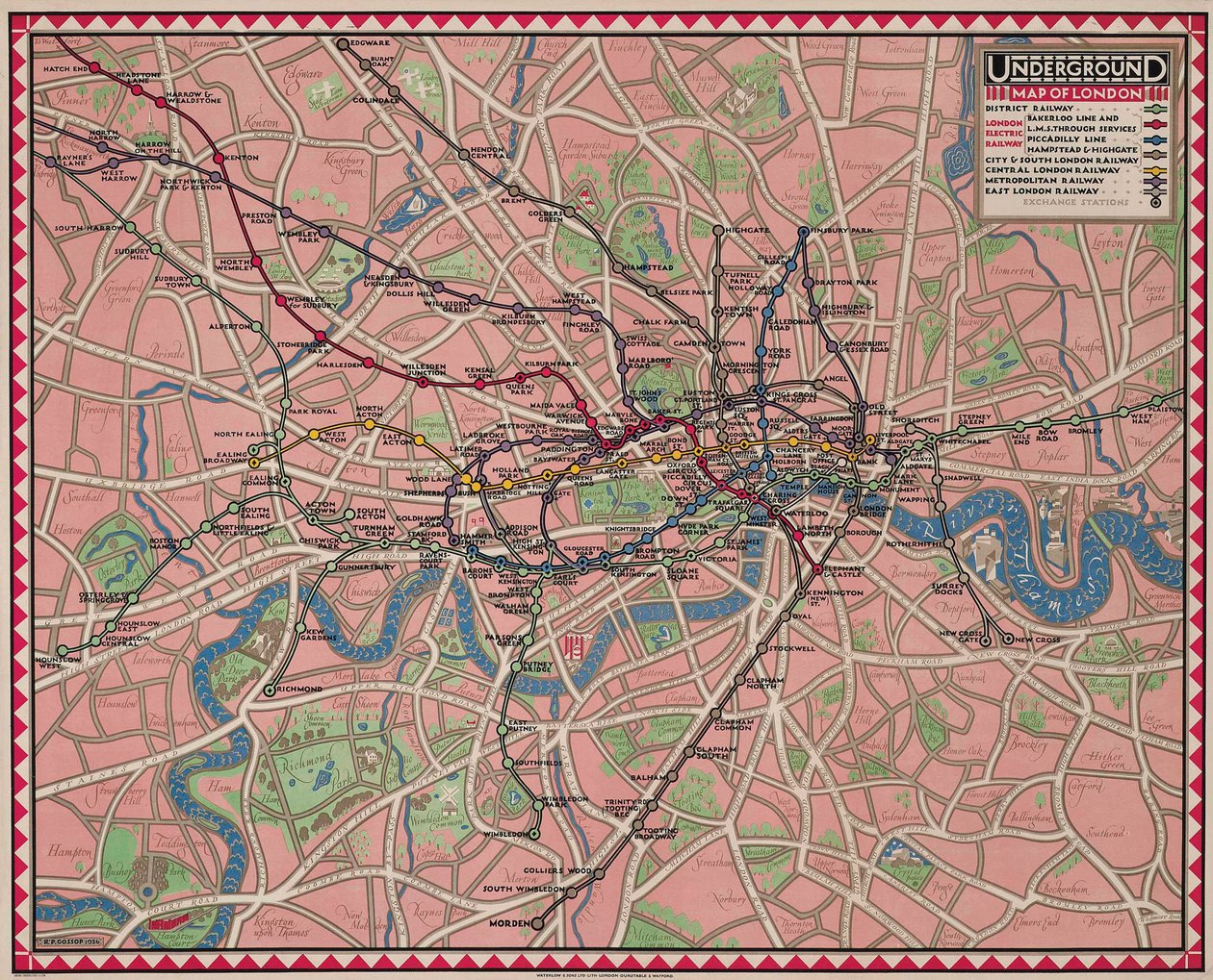 Underjordisk kart over London av Reginald Percy Gossop