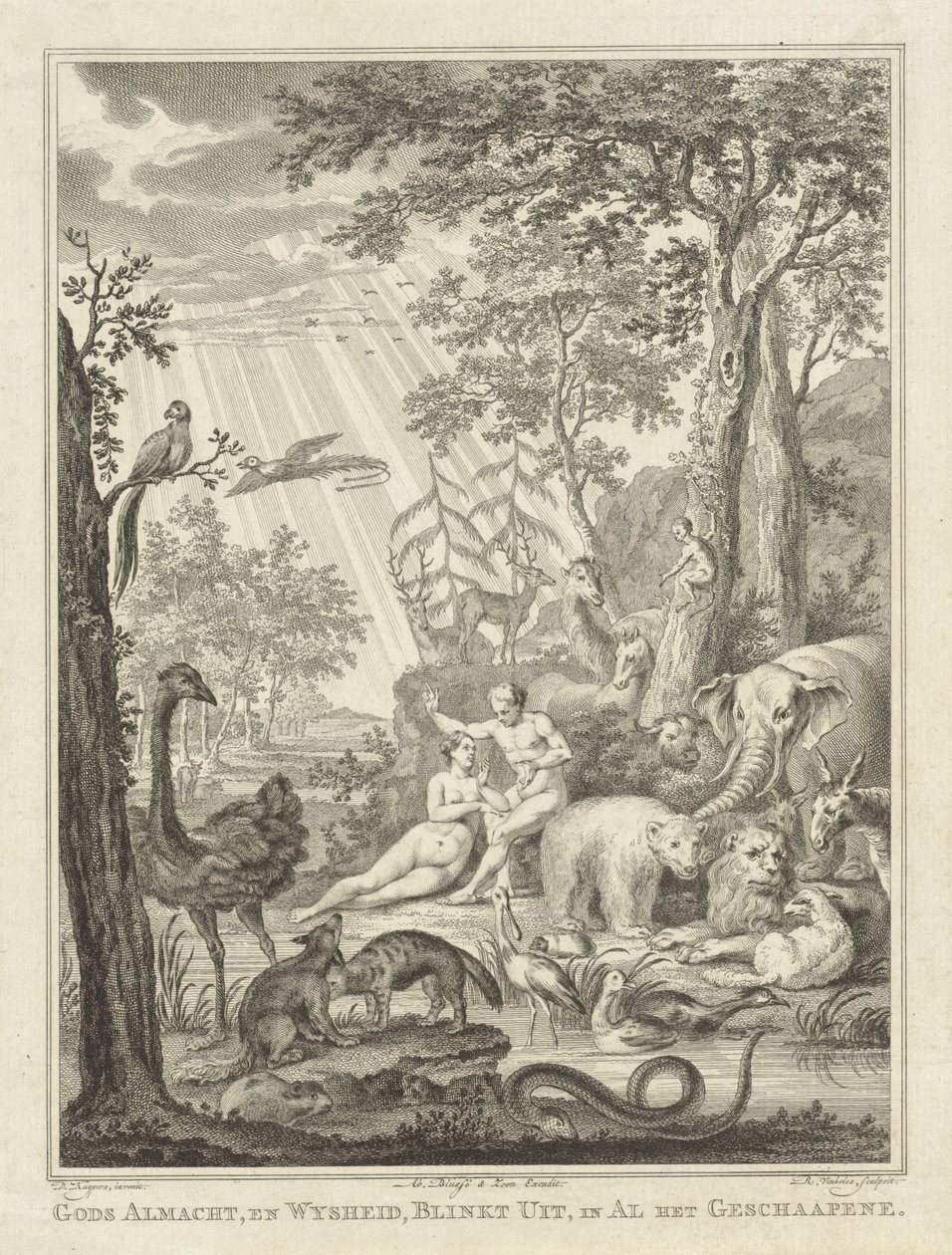 Adam og Eva i paradis av Reinier Vinkeles (I)