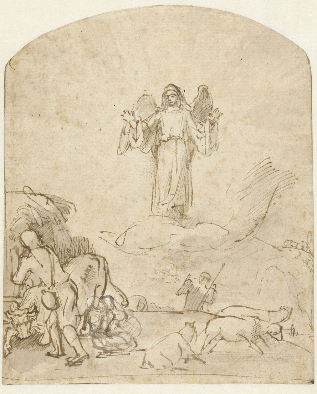 Bebudelse til hyrdene, ca. 1650 av Rembrandt van Rijn
