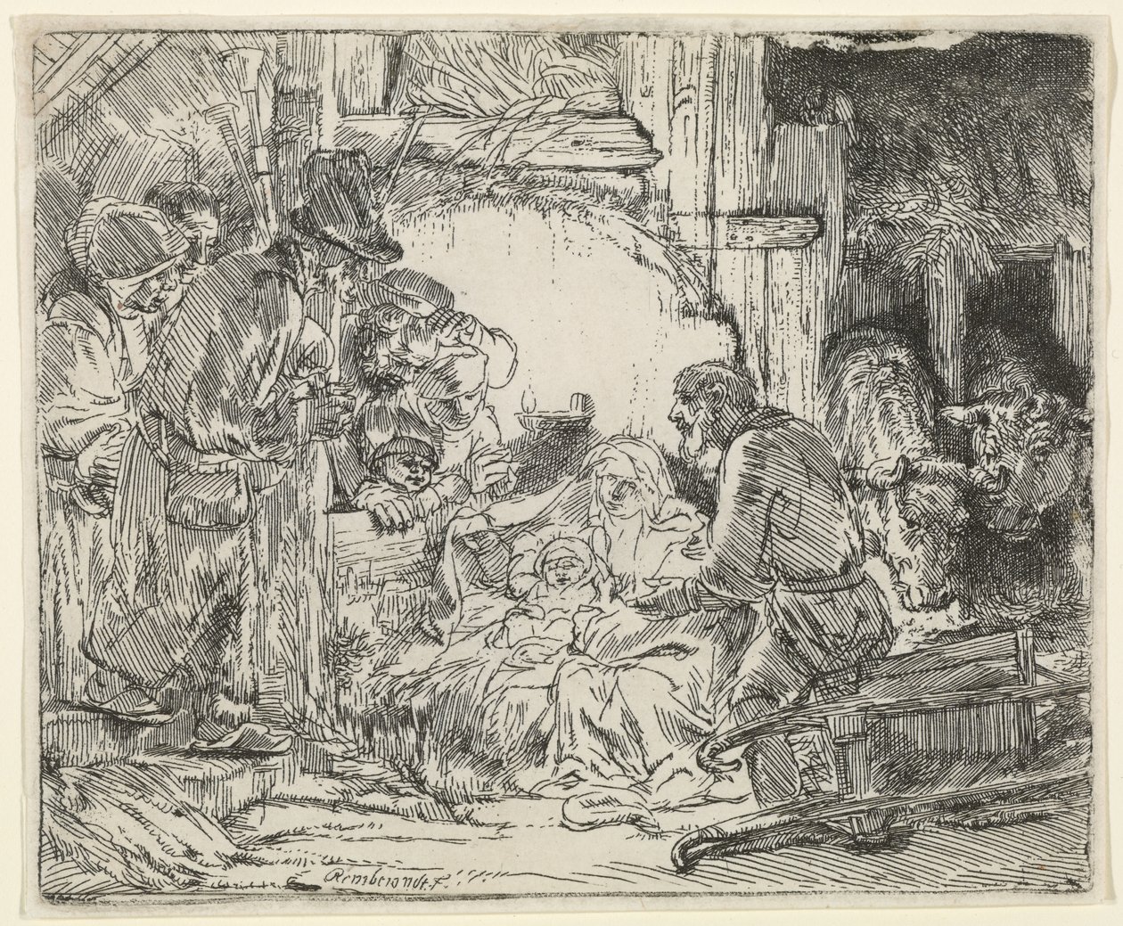 Tilbedelse av hyrdene, med lampe, 1654 av Rembrandt van Rijn