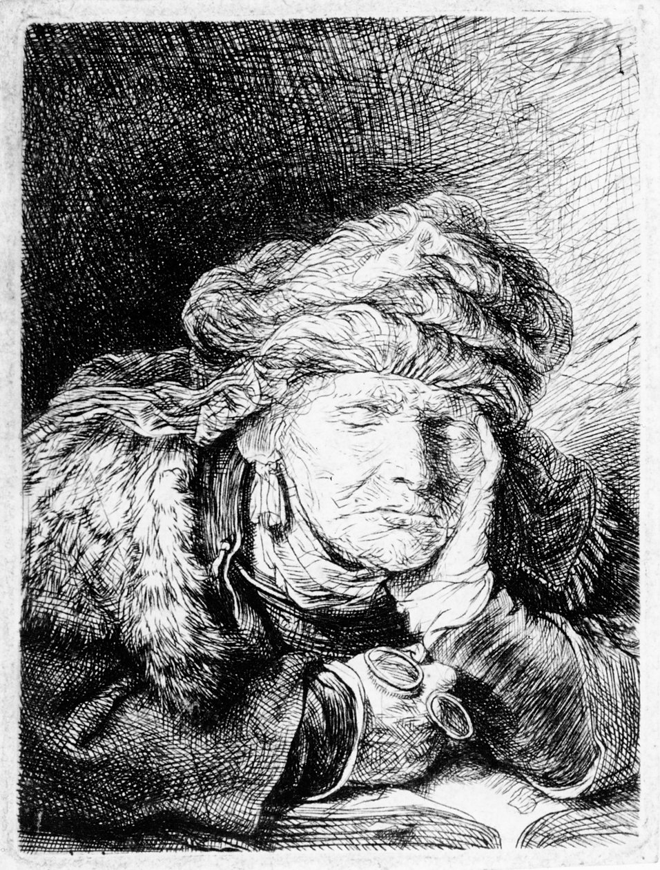 En gammel kvinne som sover, etset av Francesco Novelli, ca. 1790 av Rembrandt van Rijn
