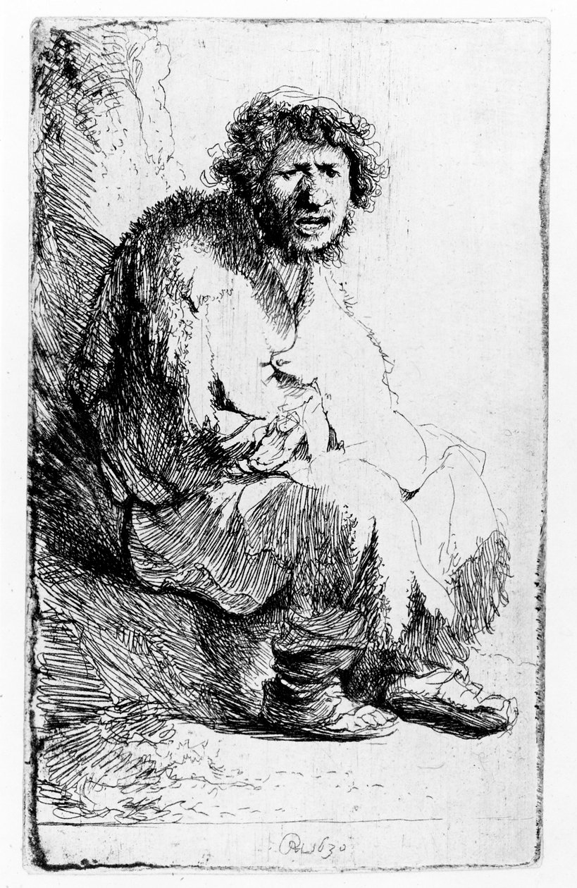 Tigger satt på en bank, 1630 av Rembrandt van Rijn