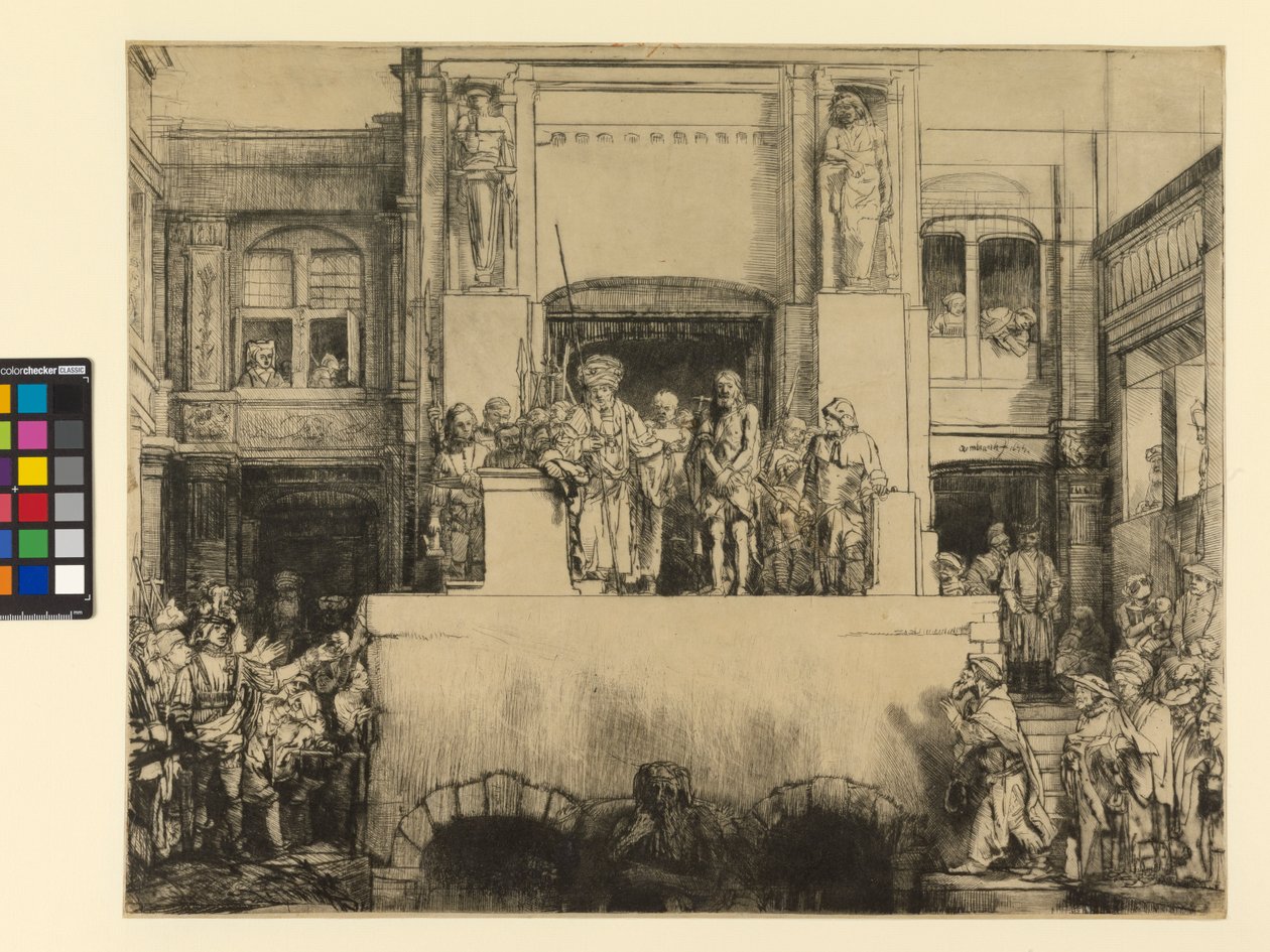 Kristus presentert for folket, 1655 (tørrpunkt trykt på papir) av Rembrandt van Rijn