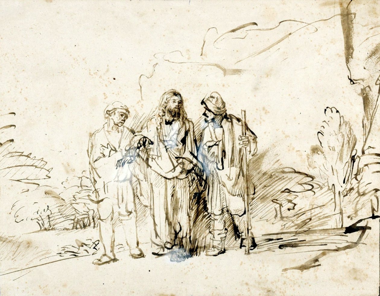 Kristus med to disipler på veien til Emmaus. av Rembrandt van Rijn