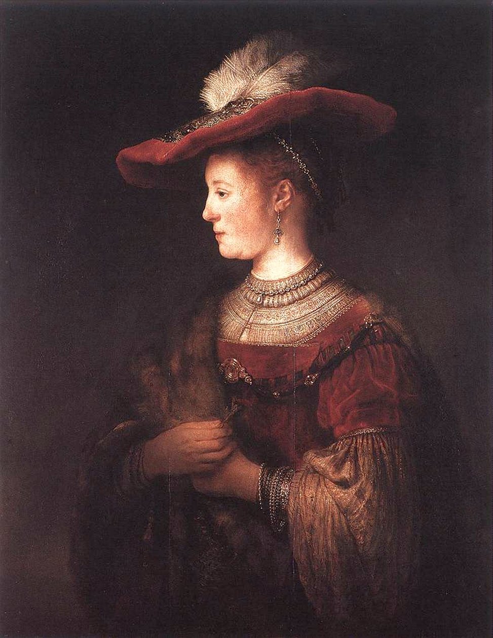 Saskia i pompøs kjole av Rembrandt van Rijn