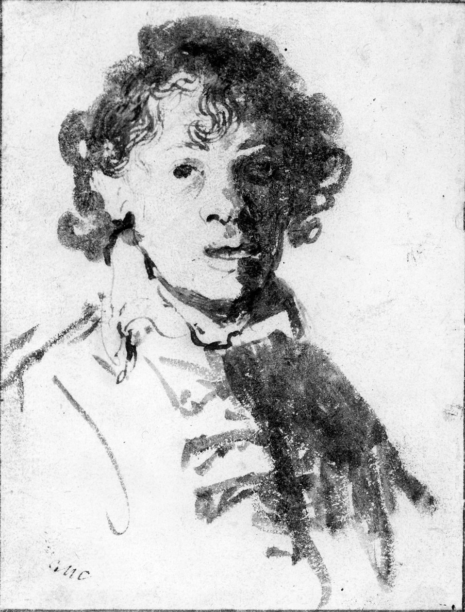 Selvportrett som ung mann, ca. 1628 (penn, blekk og vask på papir) av Rembrandt van Rijn