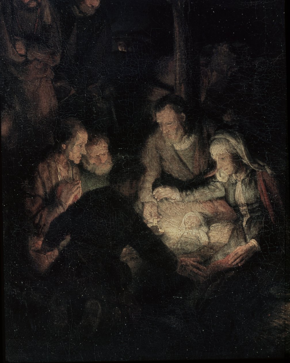 The Adoration of the Shepherds, detalj, 1646 (detalj av 142128) av Rembrandt van Rijn