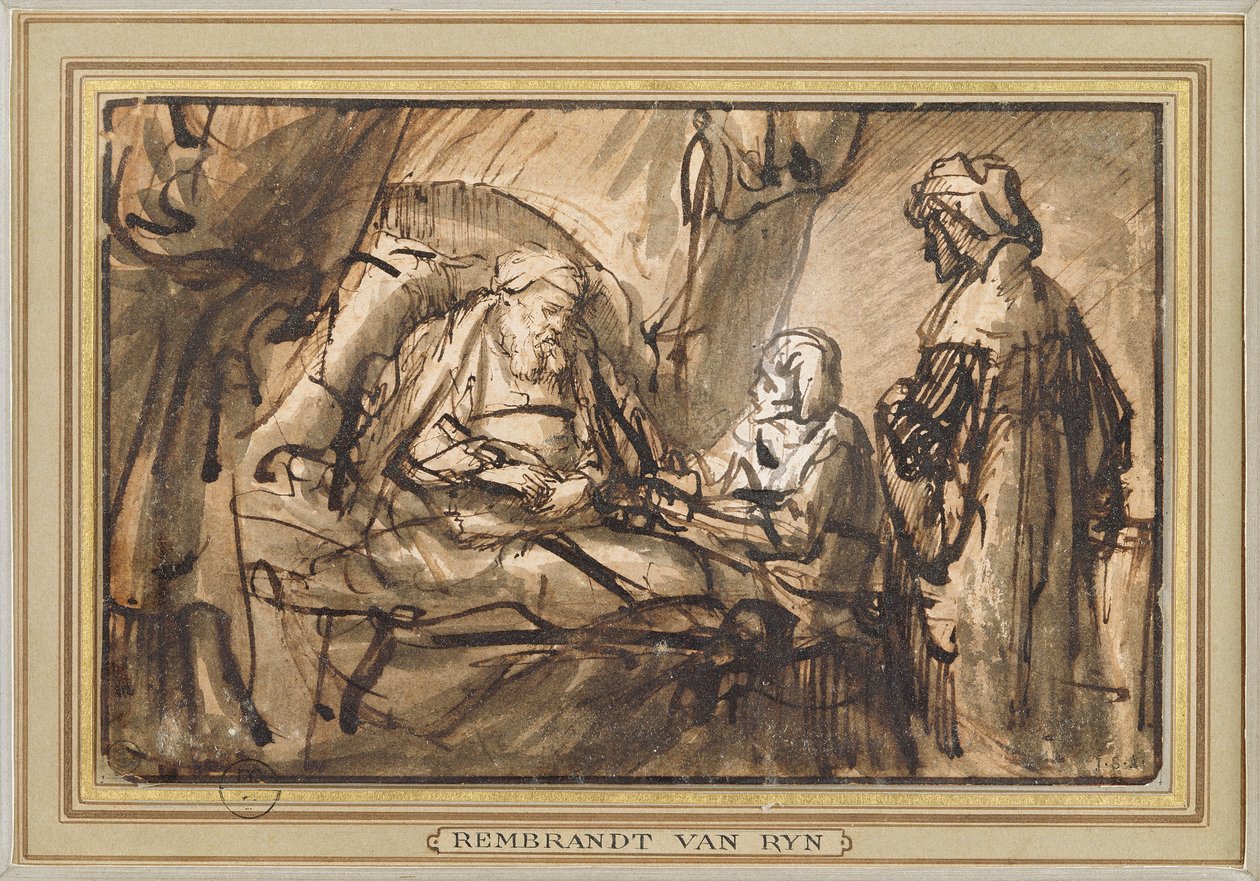 The Benediction of Isaac (penn og blekk og vask) av Rembrandt van Rijn