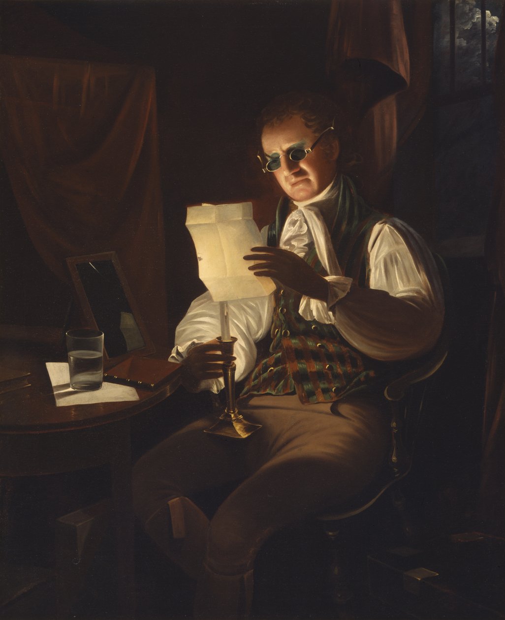 Mann som leser ved levende lys, 1805-08 av Rembrandt Peale