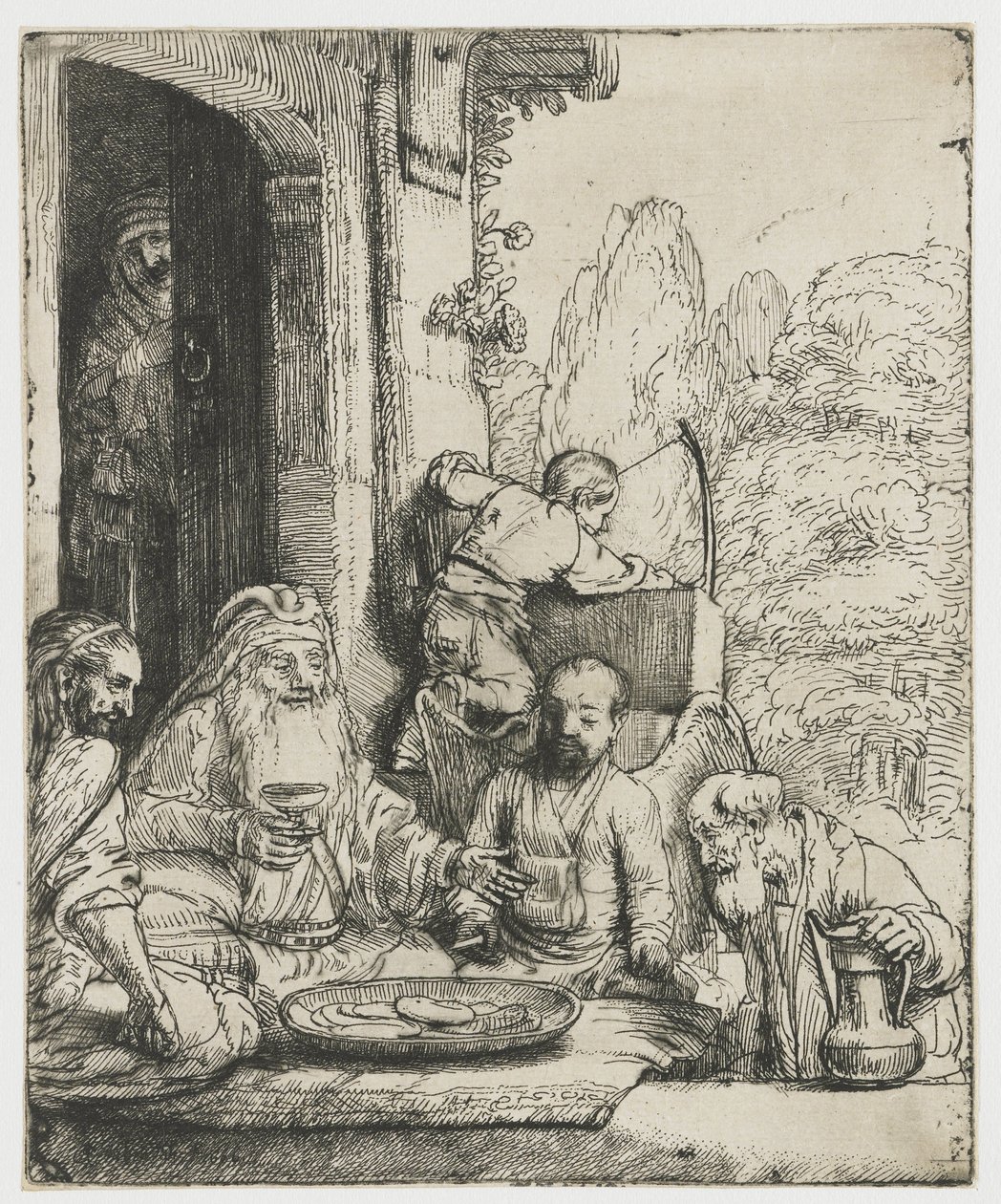 Abraham underholdt englene av Rembrandt van Rijn