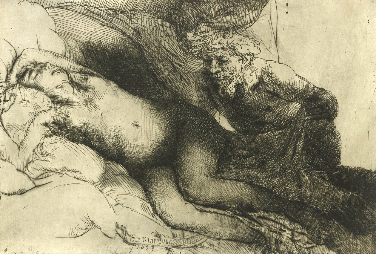 Jupiter og Antiope, ca. 1659 av Rembrandt van Rijn