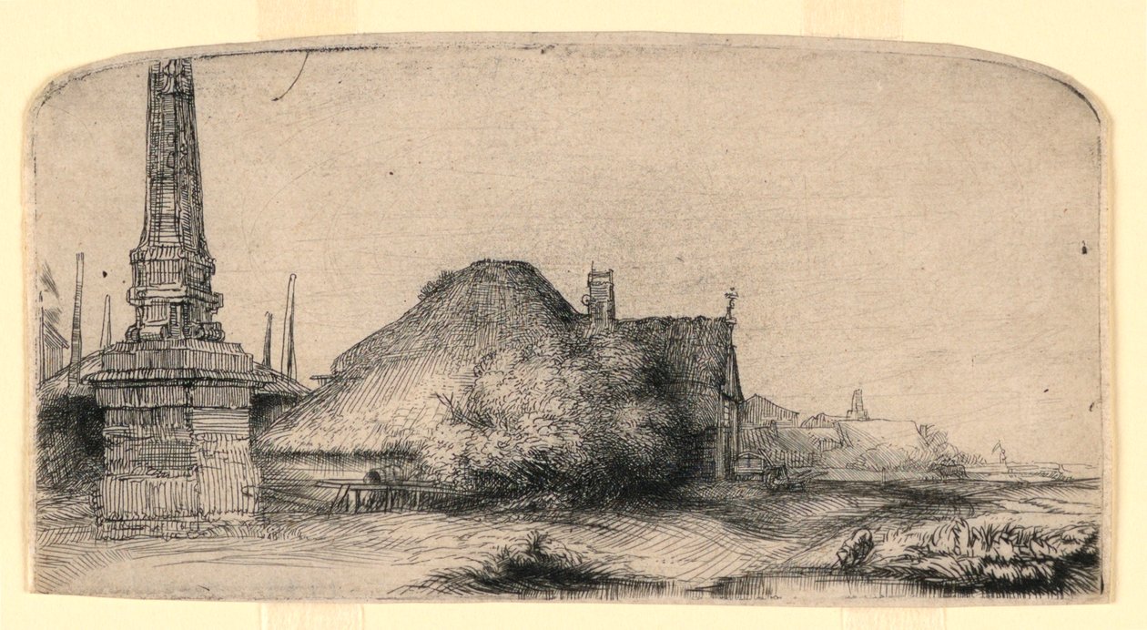 Landskap med en obelisk av Rembrandt van Rijn