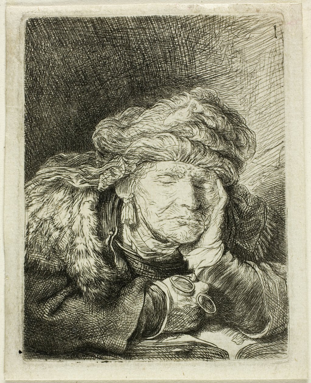 Gammel kvinne sover av Rembrandt van Rijn
