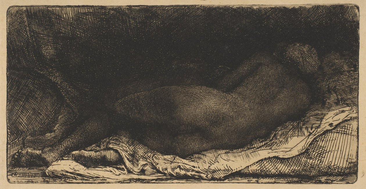 Liggende naken kvinne, 1658. av Rembrandt van Rijn