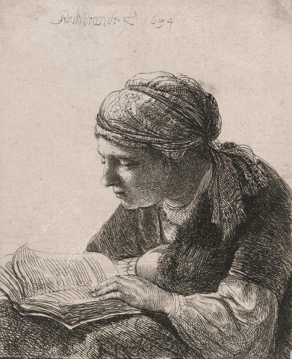 Kvinne som leser, 1634. av Rembrandt van Rijn