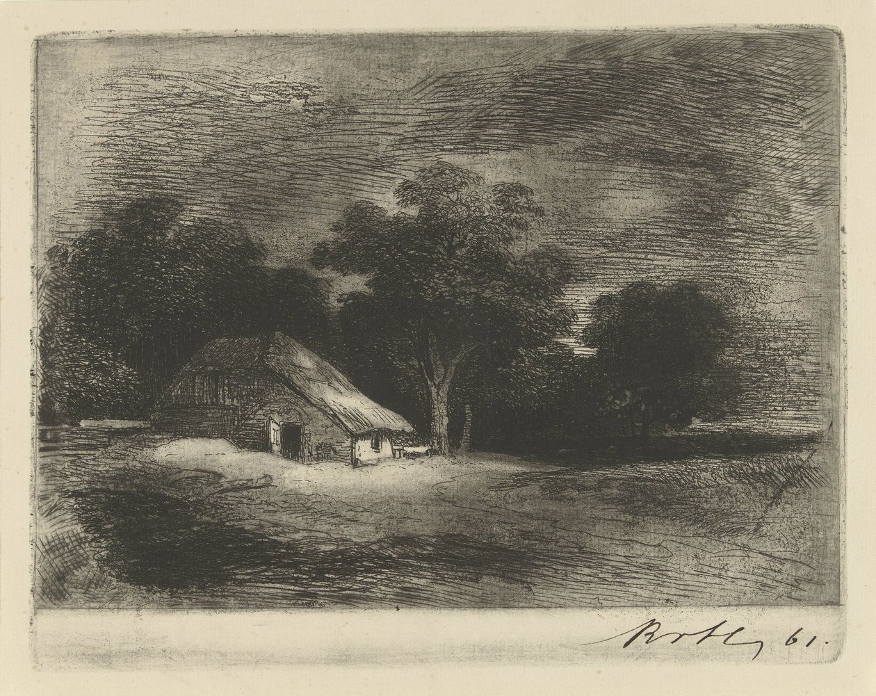 gård nær trær av Remigius Adrianus Haanen (signed by artist)