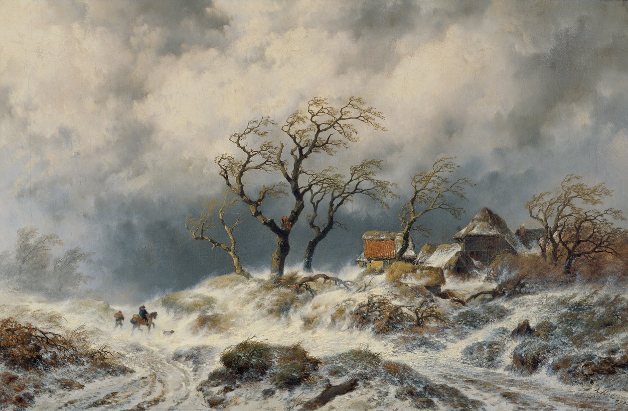Nederlandsk vinterlandskap (snødriv) av Remigius Adrianus van Haanen