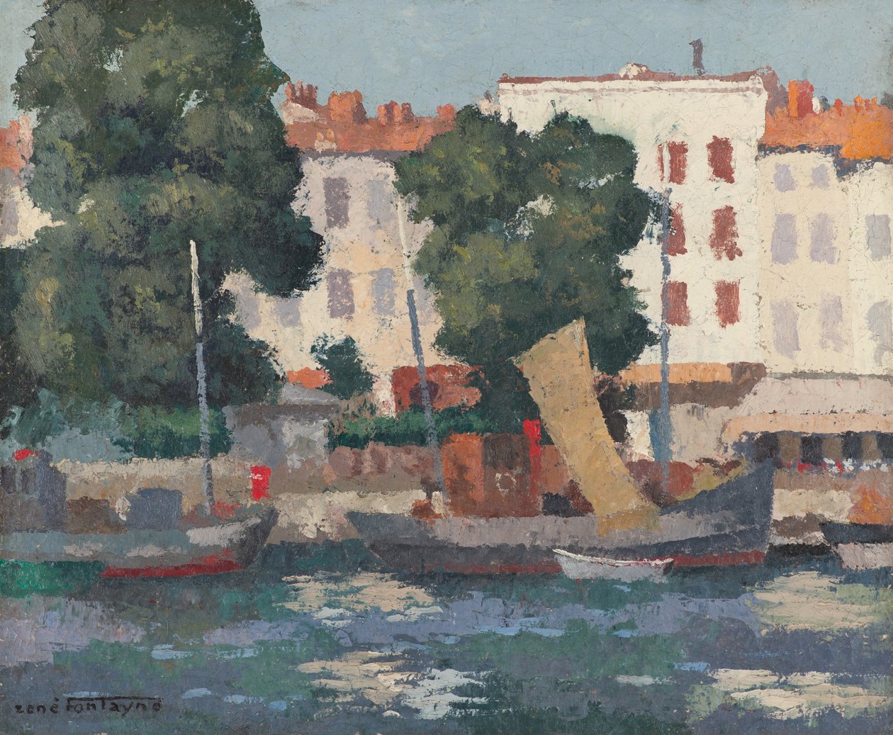 Le Quai des Dames (olje på hessian) av René Fontayne