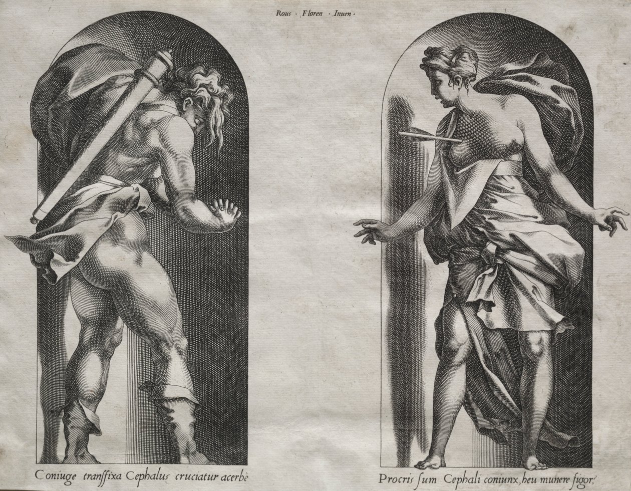 Cephalus og Procris i to nisjer, 1538-1540. av Rene Boyvin