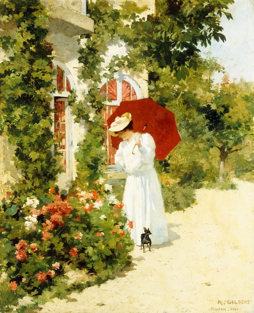 Den røde parasollen, 1891 av Rene Joseph Gilbert