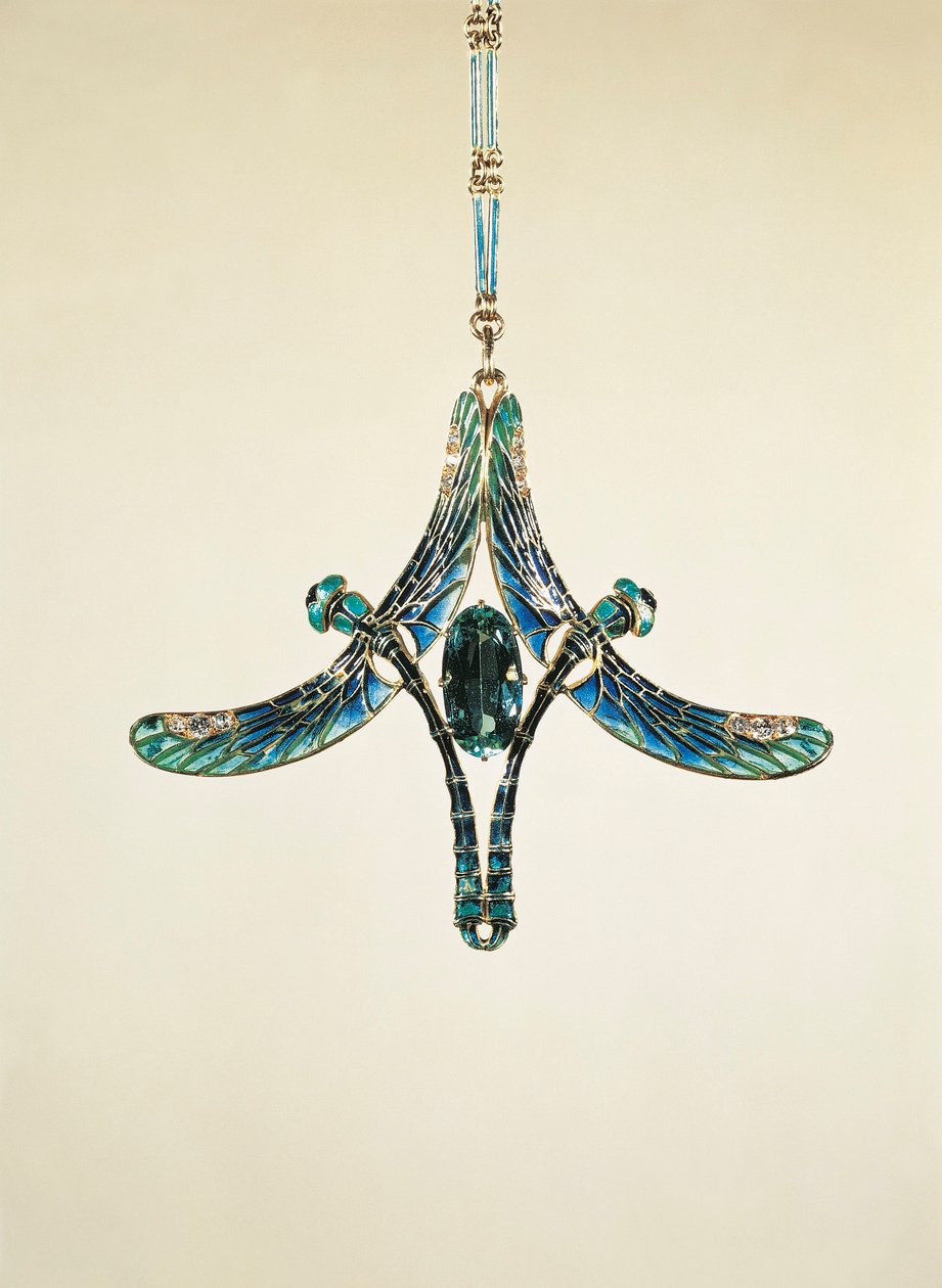 Dragonfly anheng (gull og emalje) av Rene Jules Lalique