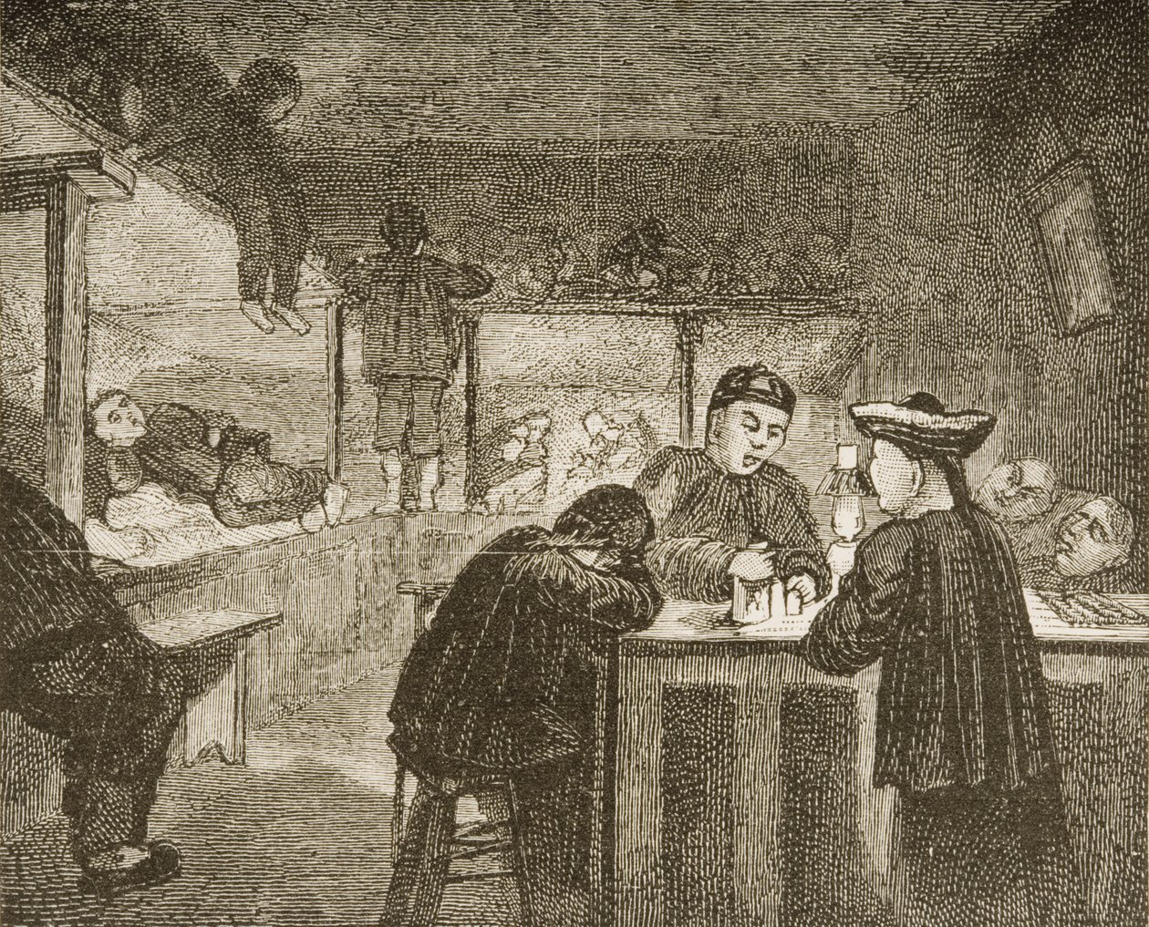 Et kinesisk opiumshule i San Francisco på 1870-tallet, ca. 1880 av Reverend Samuel Manning