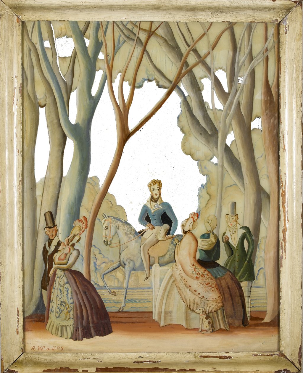 Figurer som promenerer i en skogkledd park, ca. 1930 (olje på glass) av Rex Whistler