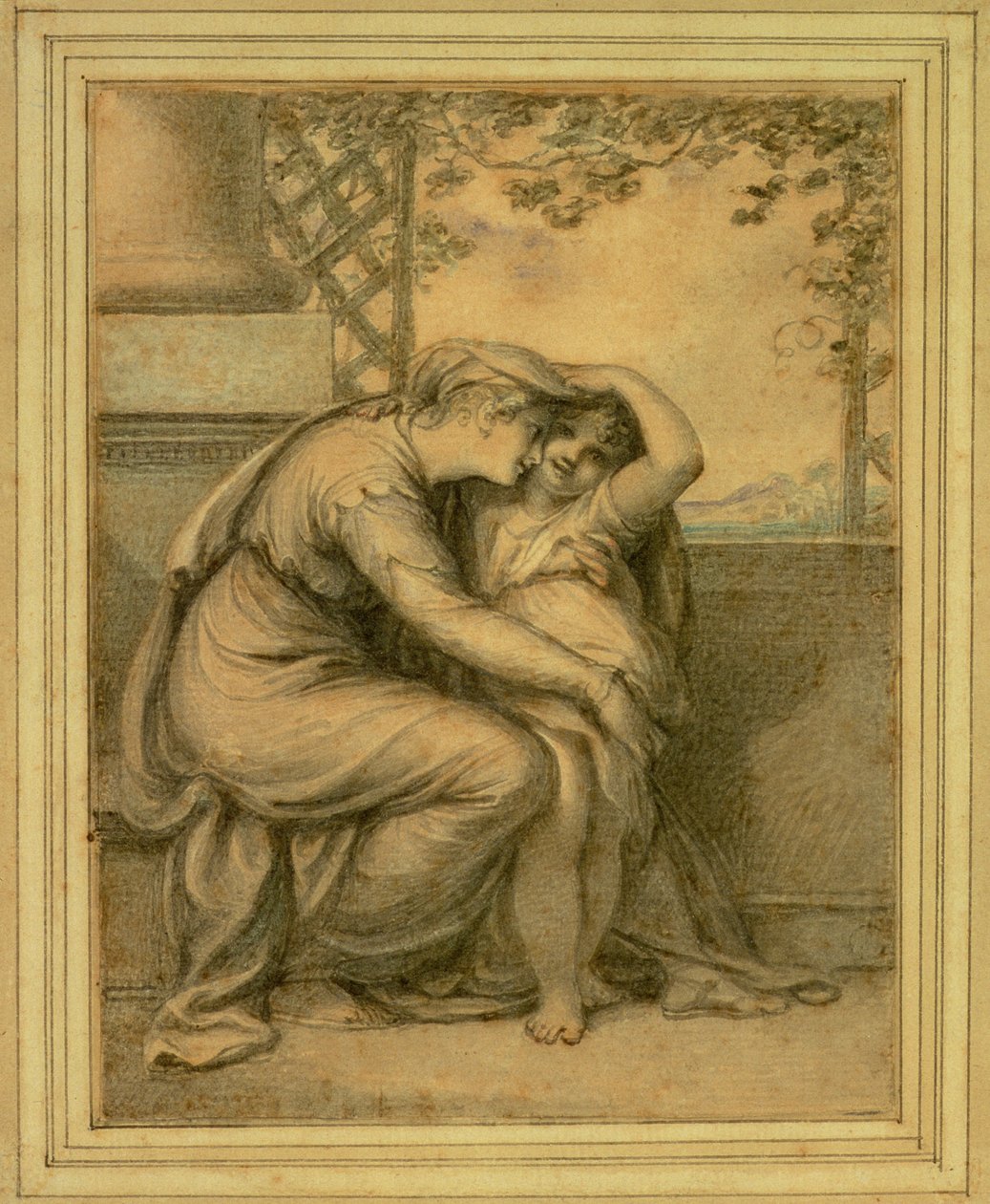 Andromache and Astyanax, 1789 (wc over blyant på papir) av Richard Cosway