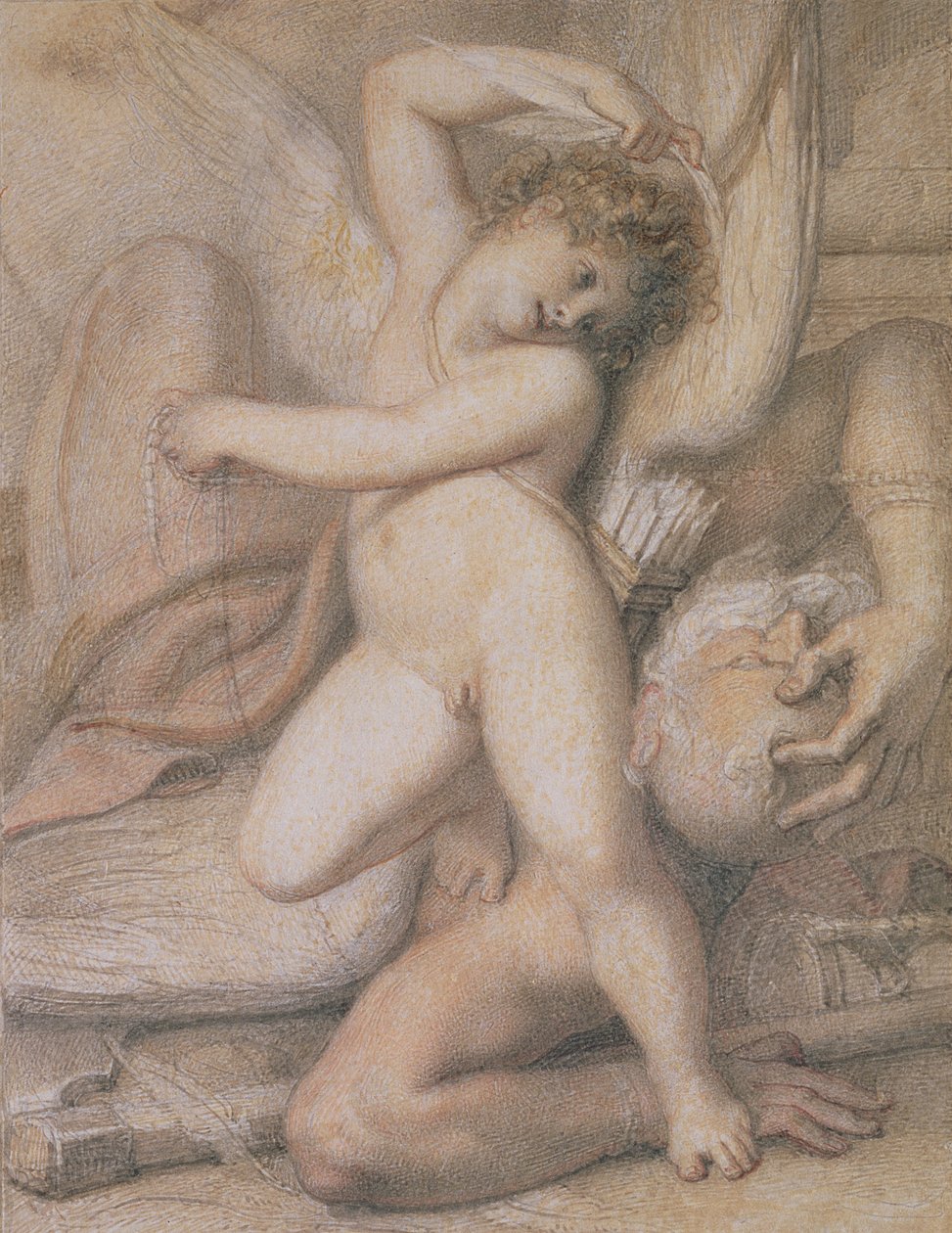 Cupid Plucking the Wings of Time, 1700-tallet (blyant, rødt kritt og wc på papir) av Richard Cosway