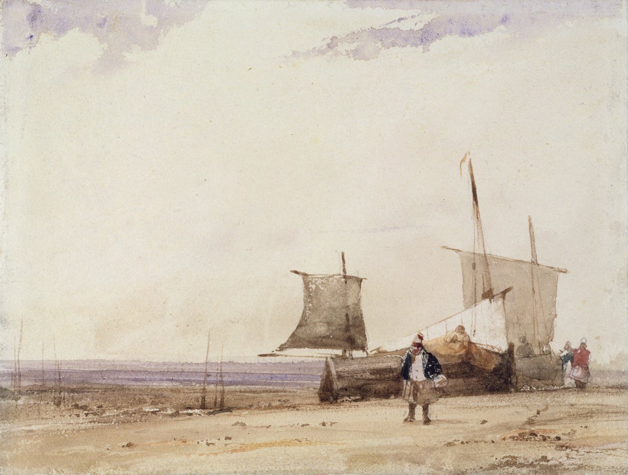 Strandscene (wc på vevd papir) av Richard Parkes Bonington