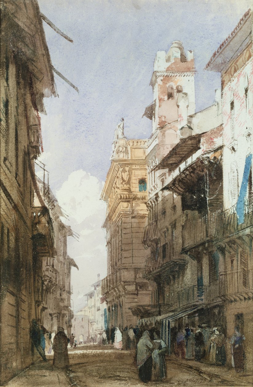 Corso Sant'Anastasia, Verona, med Palace of Prince Maffei, 1826 av Richard Parkes Bonington