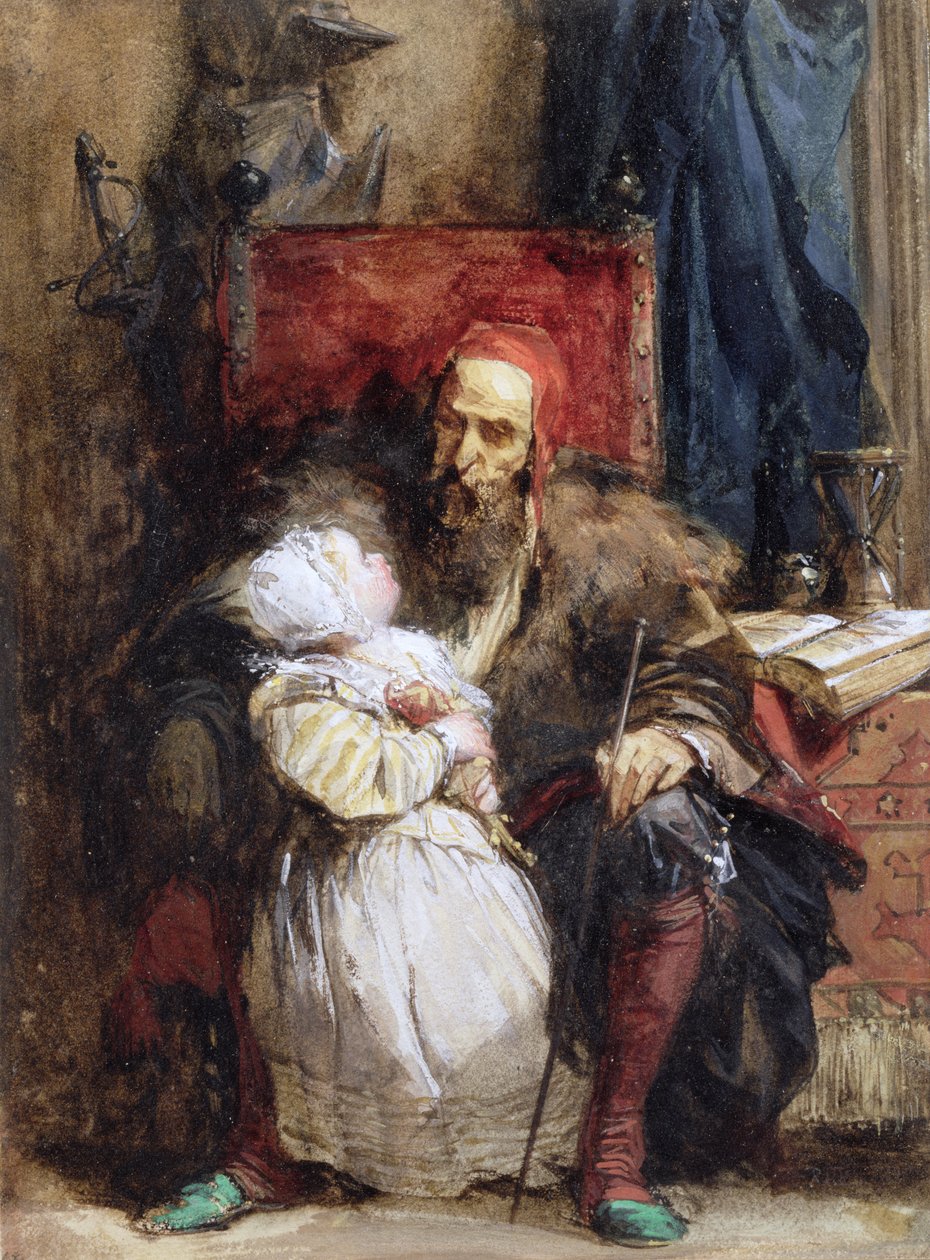 Gammel mann og barn, ca. 1827 (wc på papir) av Richard Parkes Bonington