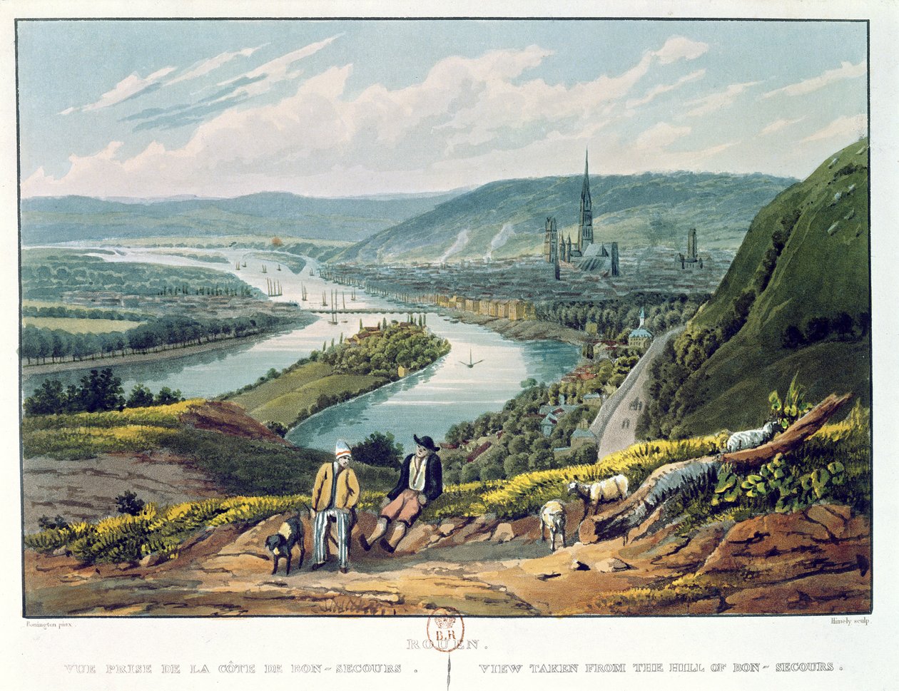 Rouen, utsikt fra bakken Bon-Secours, ca. 1835 av Richard Parkes Bonington