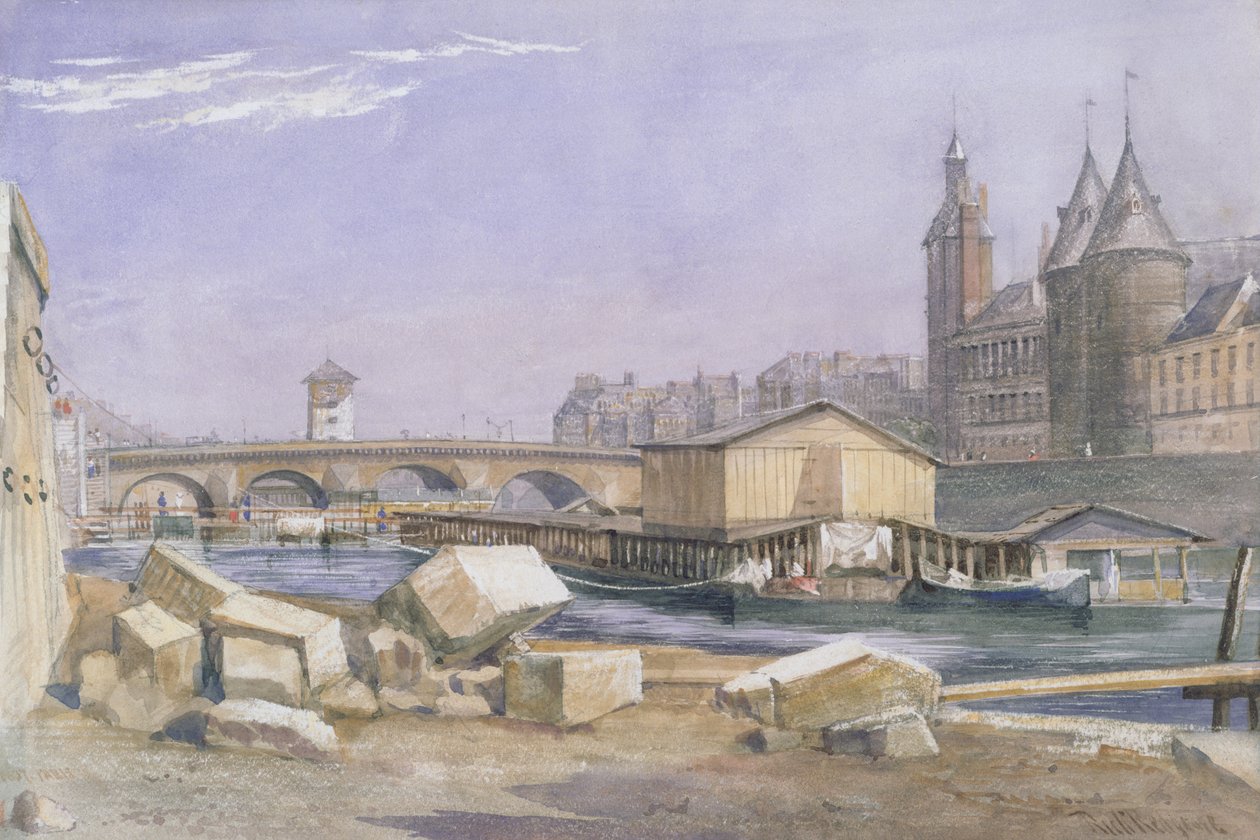 Pont au Change og Conciergerie, Paris, 1837 av Richard Redgrave