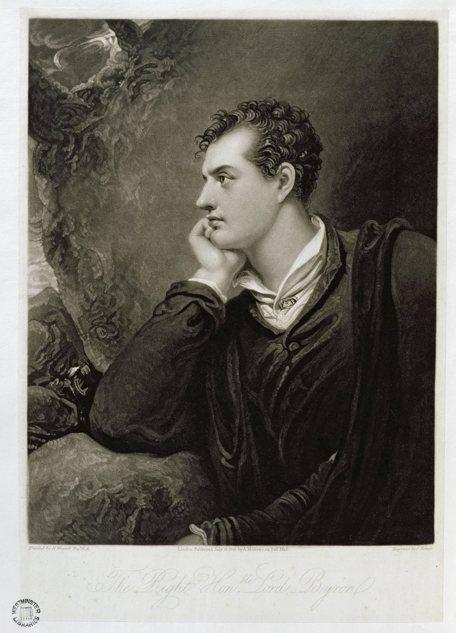 George Gordon, 6. Lord Byron (1788-1824), gravert av Charles Turner (1773-1857), 1815 av Richard Westall