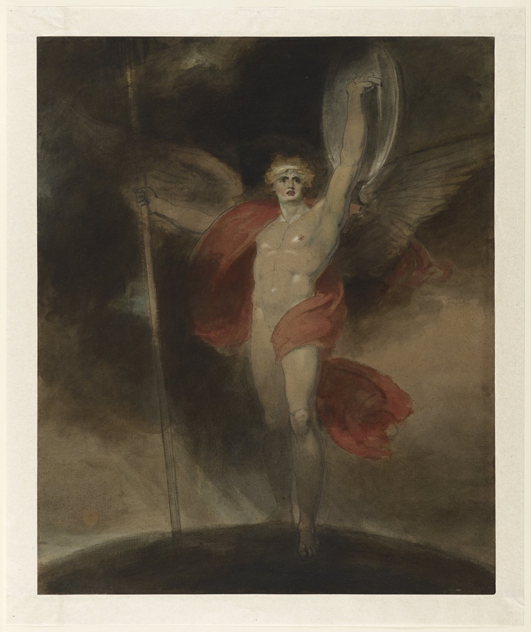 Satan Alarmd, ca. 1790-tallet (akvarell, penn og blekk og gouache, over blyant på lagt papir) av Richard Westall