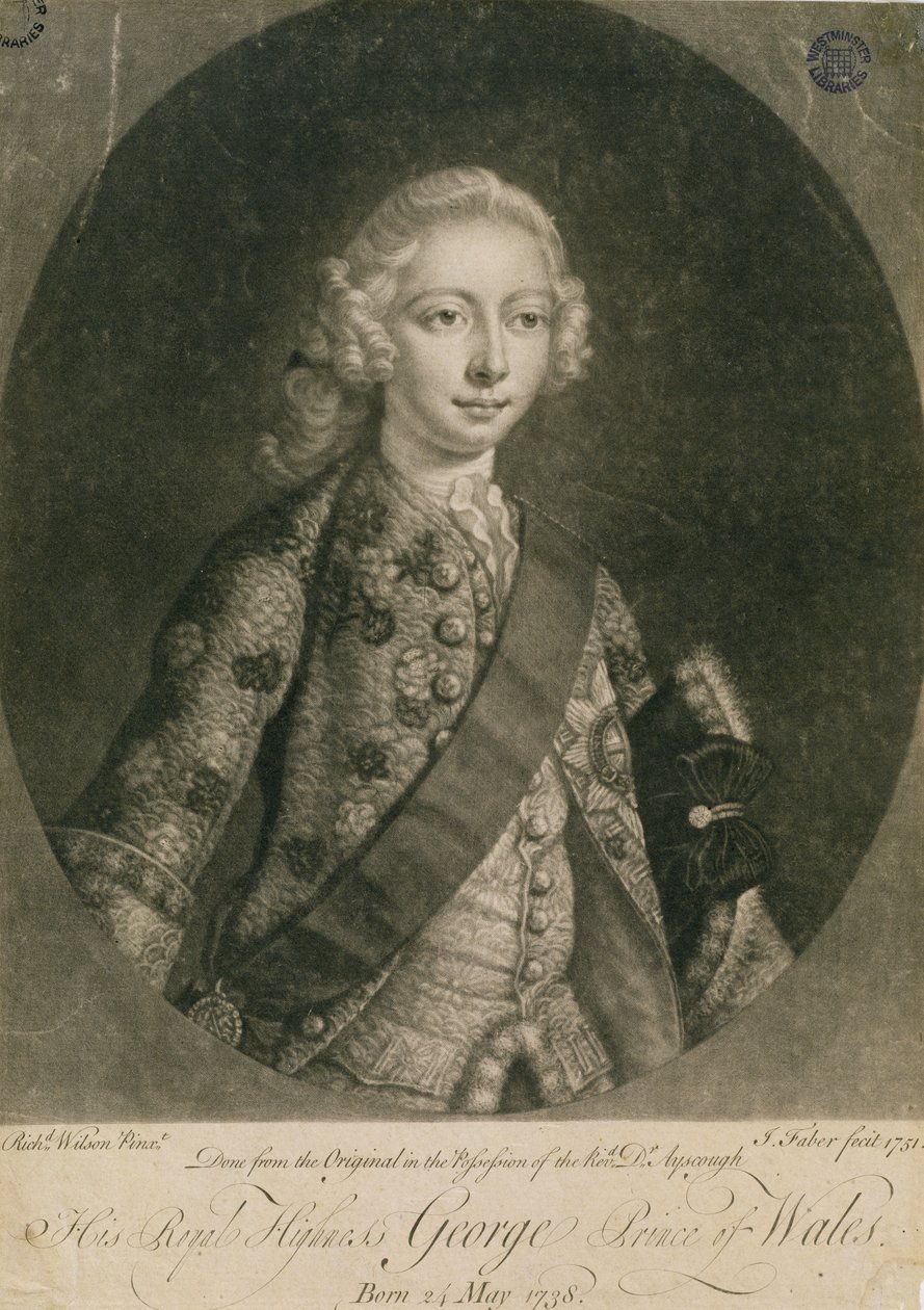 George, Prince of Wales (1738-1820), senere George III, gravert av John Faber (1684-1756), 1751 av Richard Wilson