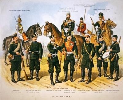Den russiske hæren, ca. 1890 (farge litho) av Richard (after) Simkin