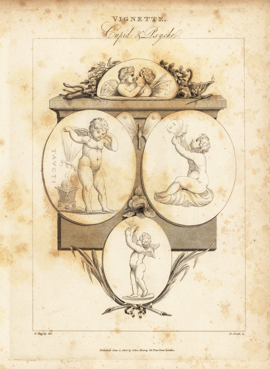 Edelstener som illustrerer Cupid og Psyche, 1812 (gravering) av Richard Dagley