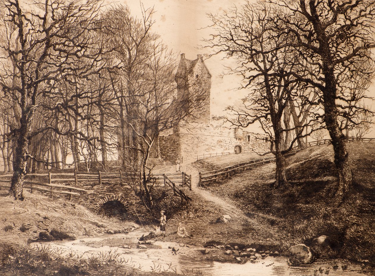 Mains Castle (radering) av Richard Davidson Winter
