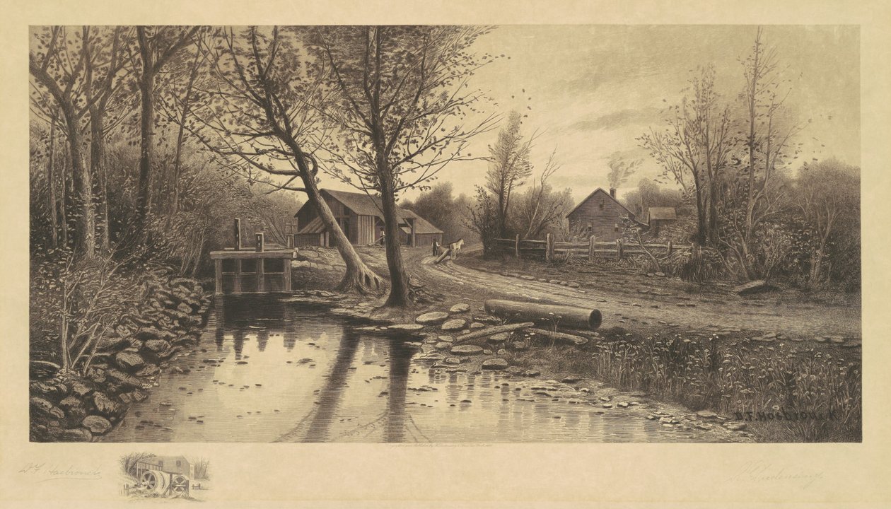Uten tittel (Pastorale scene med sagbruk) av Richard Dudensing