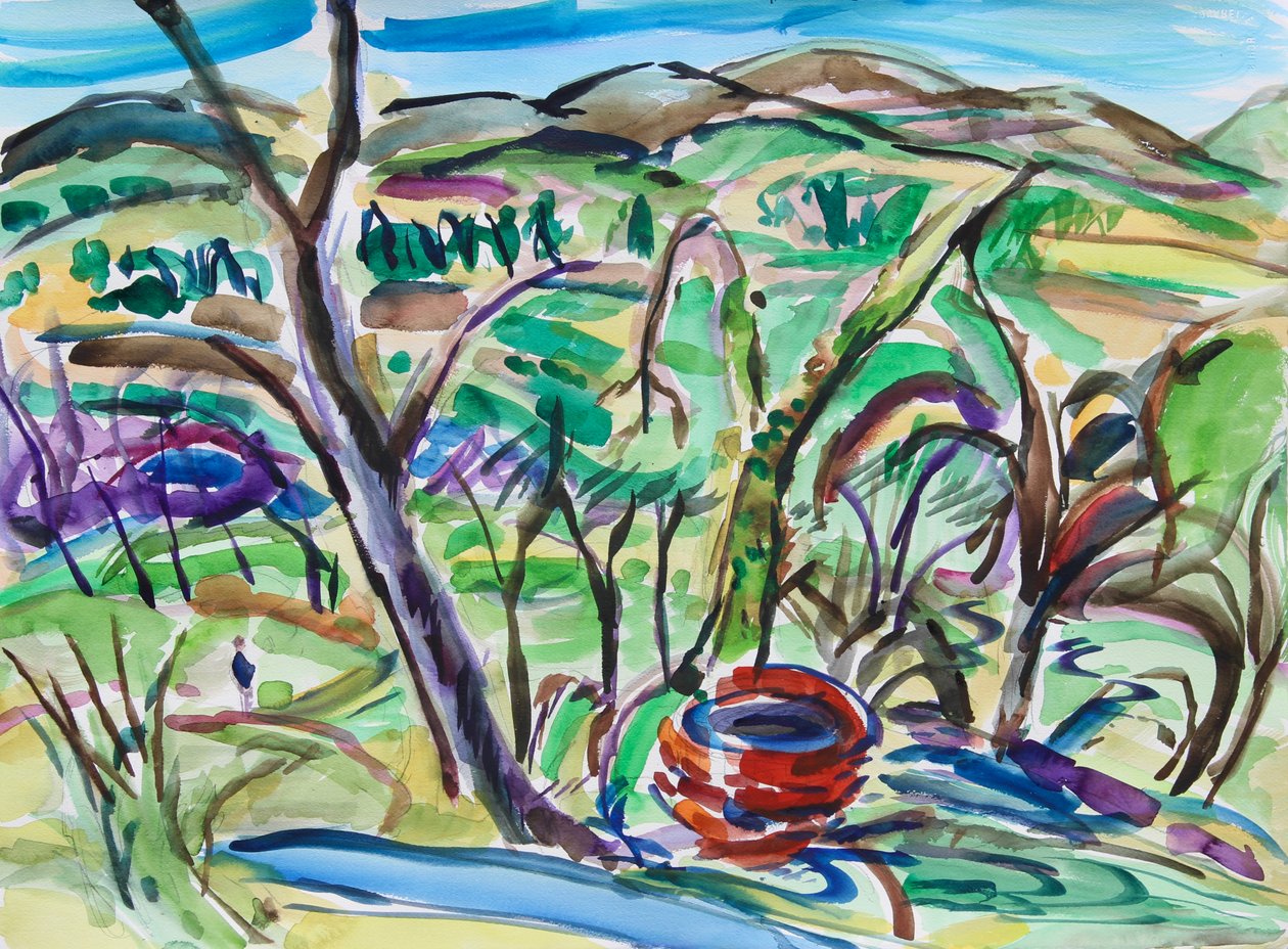 The Red Well, 2021 (wa/c på papir) av Richard Fox