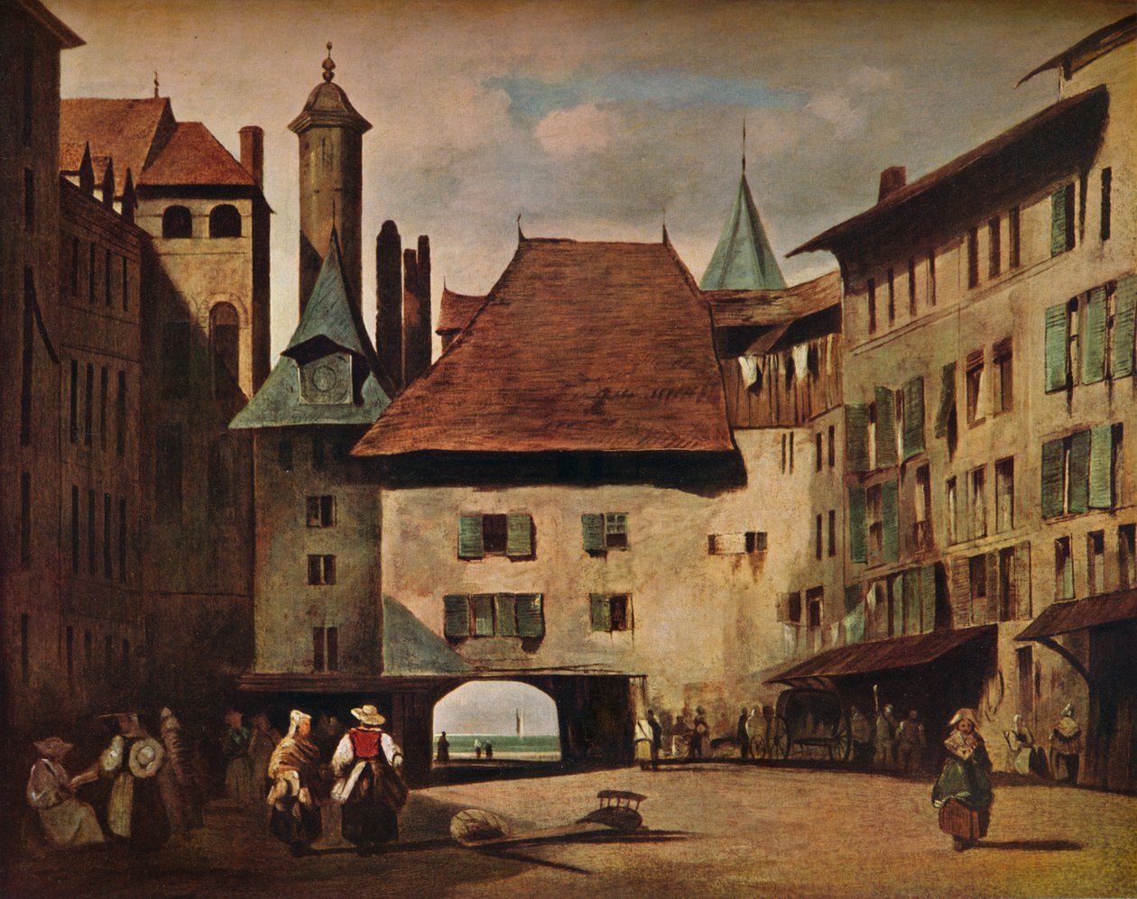 La Place du Molard, Genève, c1830 av Richard Parkes Bonington