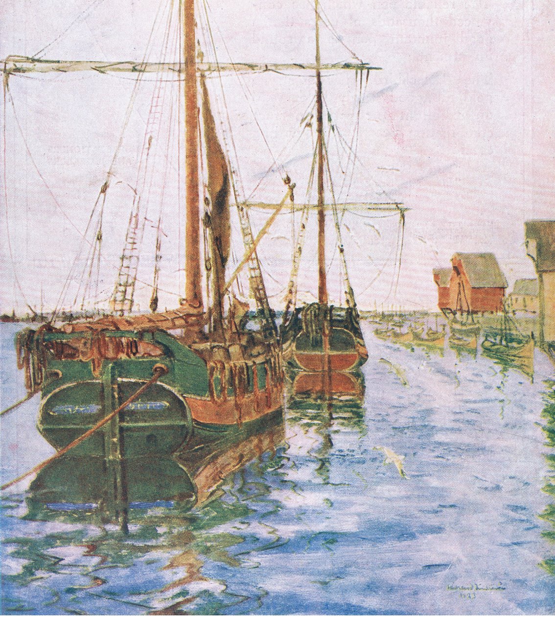 Båter i havn, fra My Magazine, pub.1922 av Rikard Lindstrom