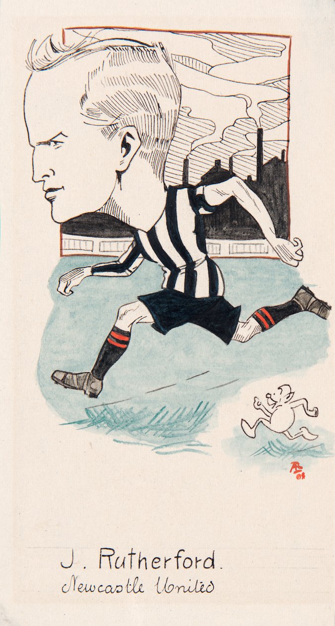 Jock Rutherford, Newcastle United, tegning for et sett med sigarettkort, 1907 (penn og blekk på kort) av Rip