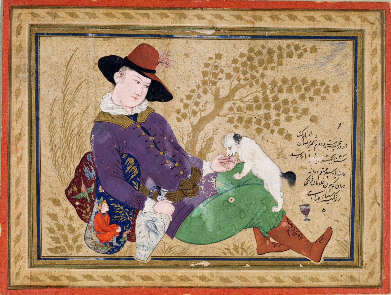 Ung portugisisk, persisk, 1634 (wc, gull og blekk på papir) av Riza i Abbasi