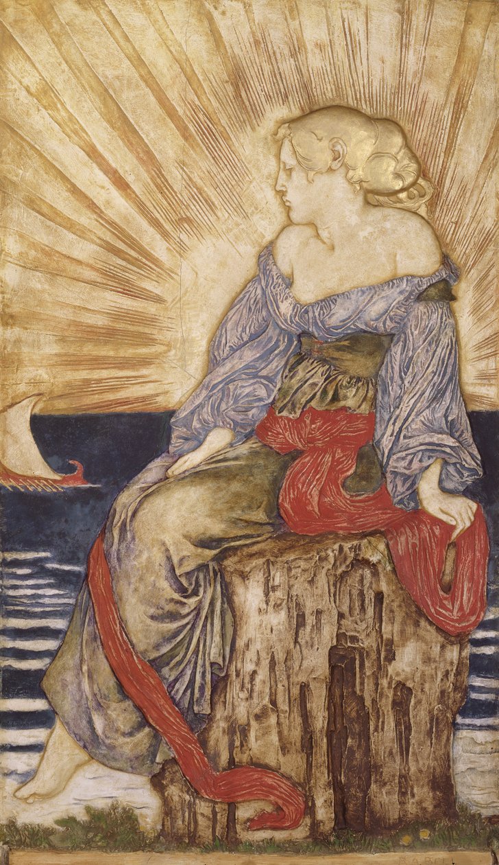 Ariadne (polykrom gipsrelieffskulptur) av Robert Anning Bell