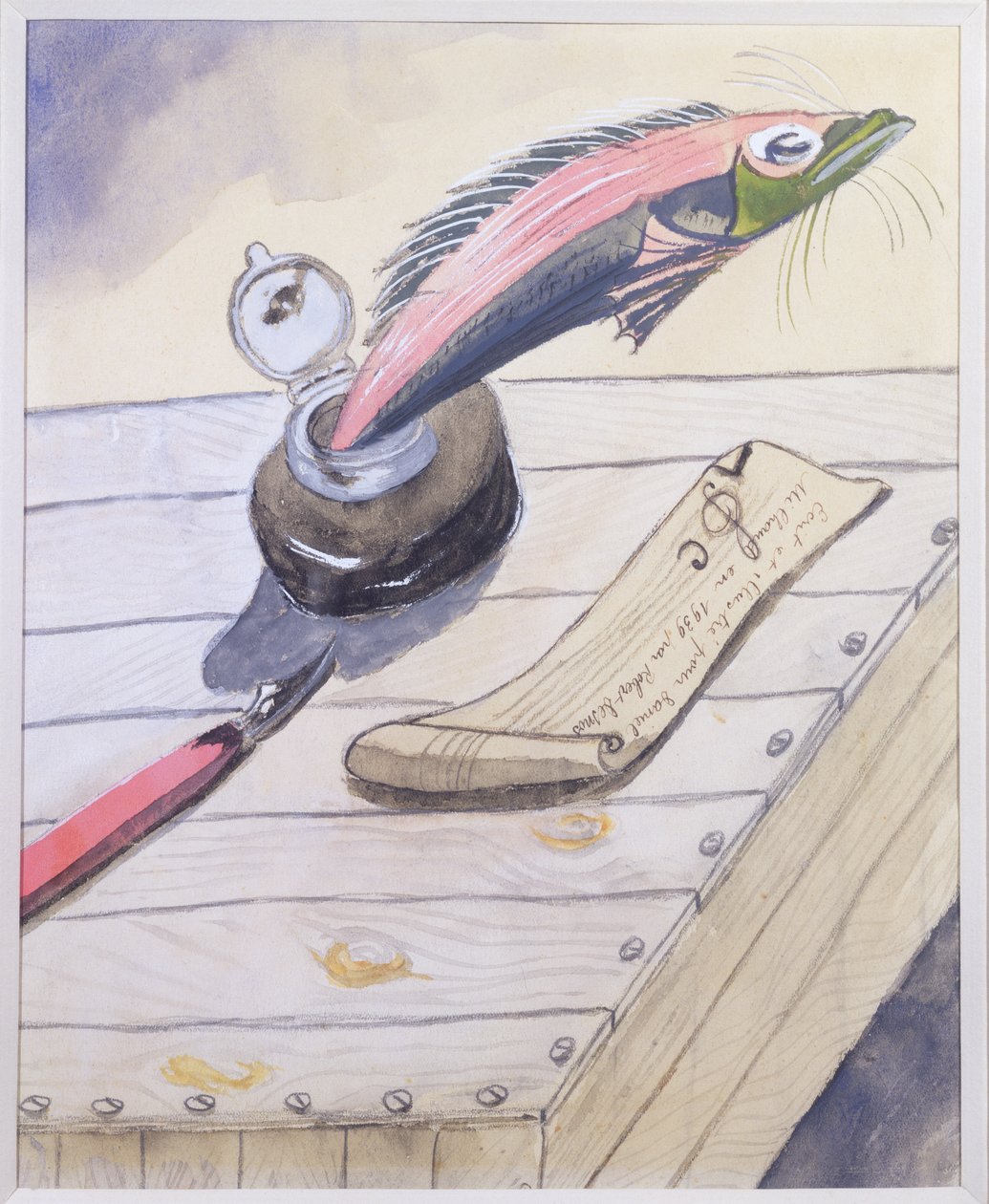 Fisken som hopper ut av blekkpotten, skrevet og illustrert for Daniel Milhaud av Robert Desnos, 1939 av Robert Desnos