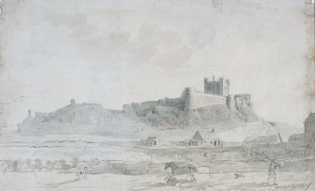 Bamburgh Castle (blekk og wc på papir) av Robert Johnson