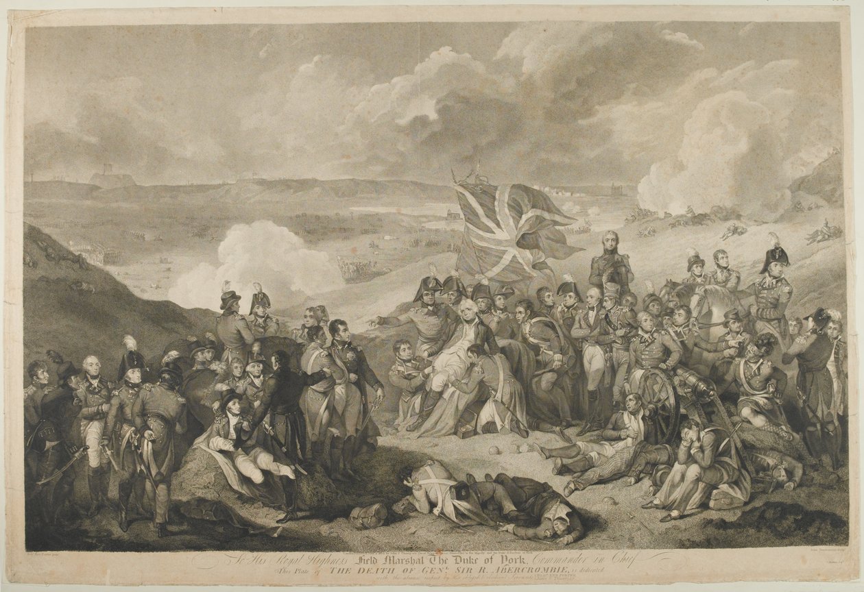 General Abercrombies død i slaget ved Alexandria, 21. mars 1801, gravert av J. Vendramini, publisert 1804 av Robert Kerr Porter